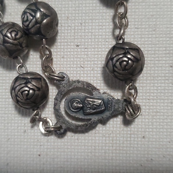 Italian Silver Rose Beads Rosary Cross 22in - Picture 5 of 6